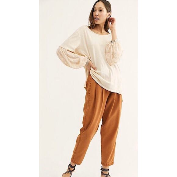 We The Free People Jade Long Sleeve Contrast Print Top S Peach Cream - Picture 1 of 10